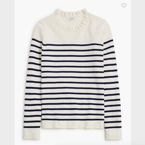 J. Crew Navy and White Striped Ruffle-Neck Sweater - Size XS